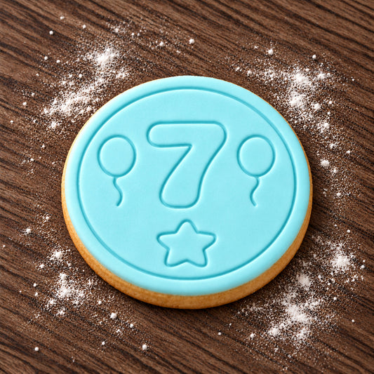 Number 7 decorated fondant cookie