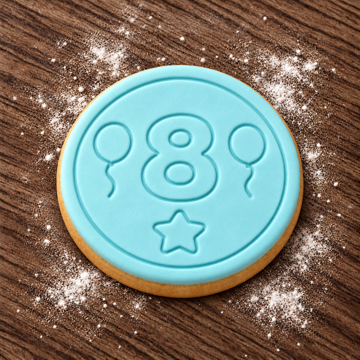 Number 8 decorated fondant cookie