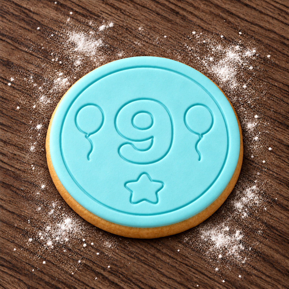 Number 9 decorated fondant cookie