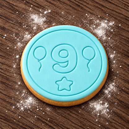 Number 9 decorated fondant cookie