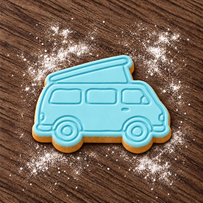 Campervan decorated fondant cookie