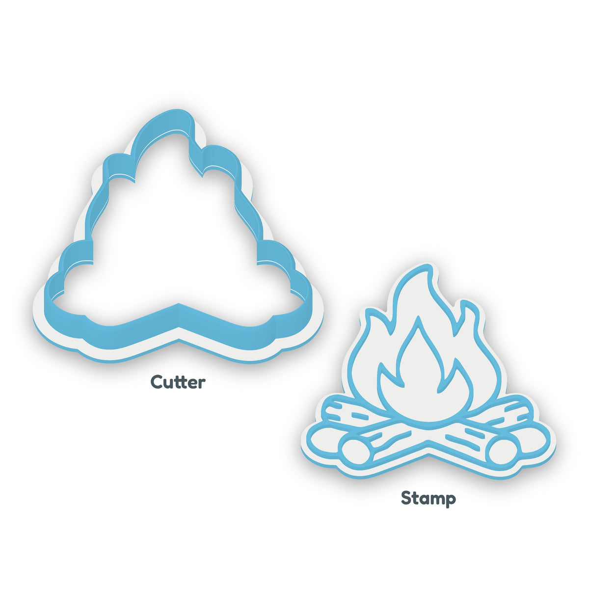 Campfire separate cookie cutter and matching embosser