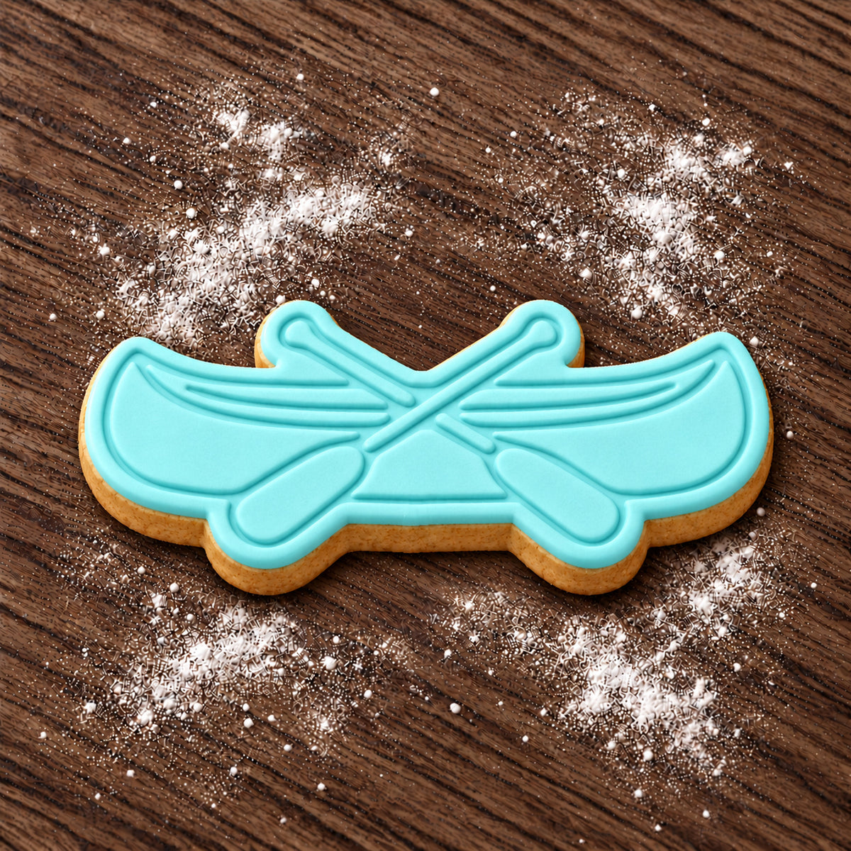 Canoe decorated fondant cookie