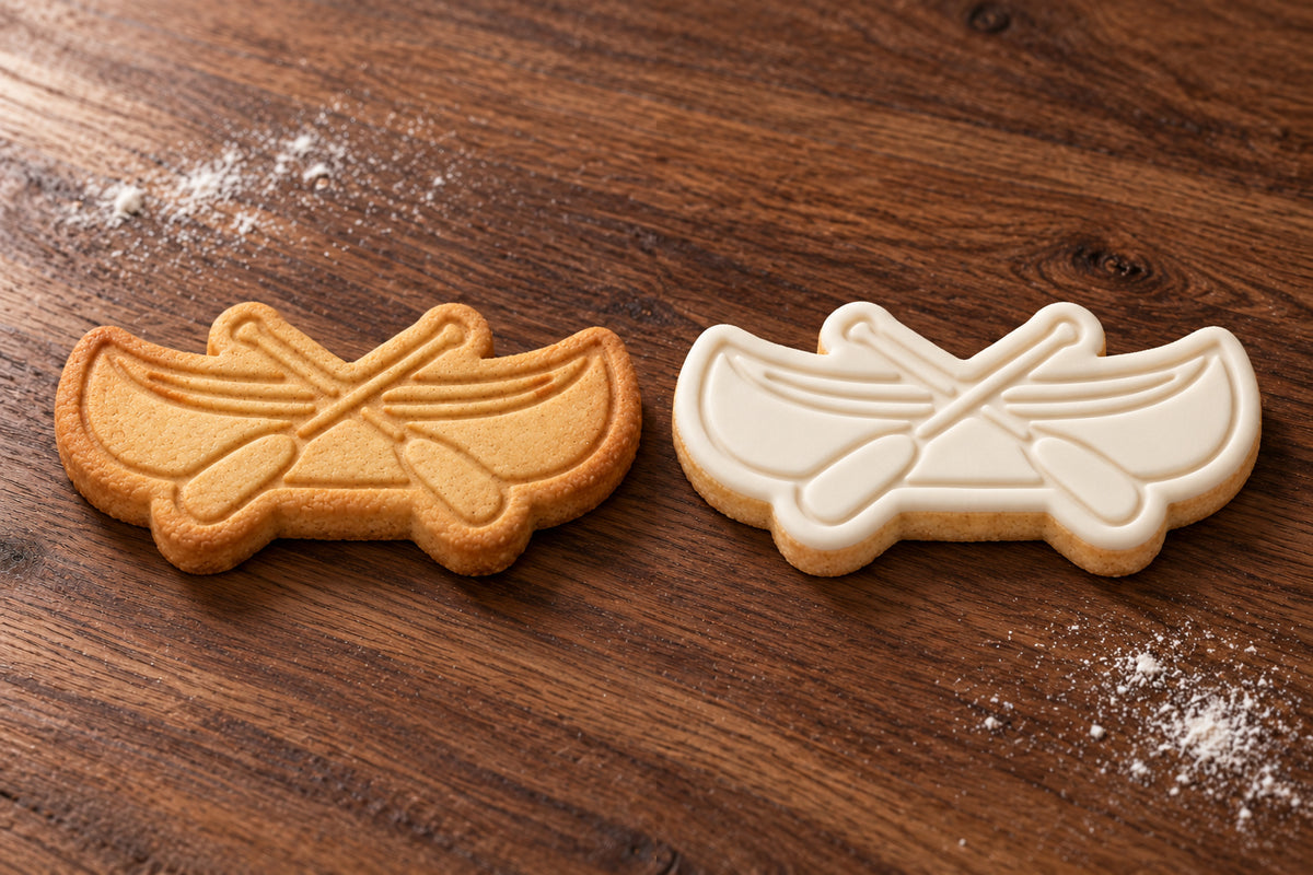 Canoe plain and white fondant cookie examples
