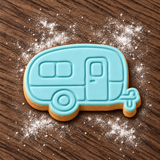 Caravan decorated fondant cookie