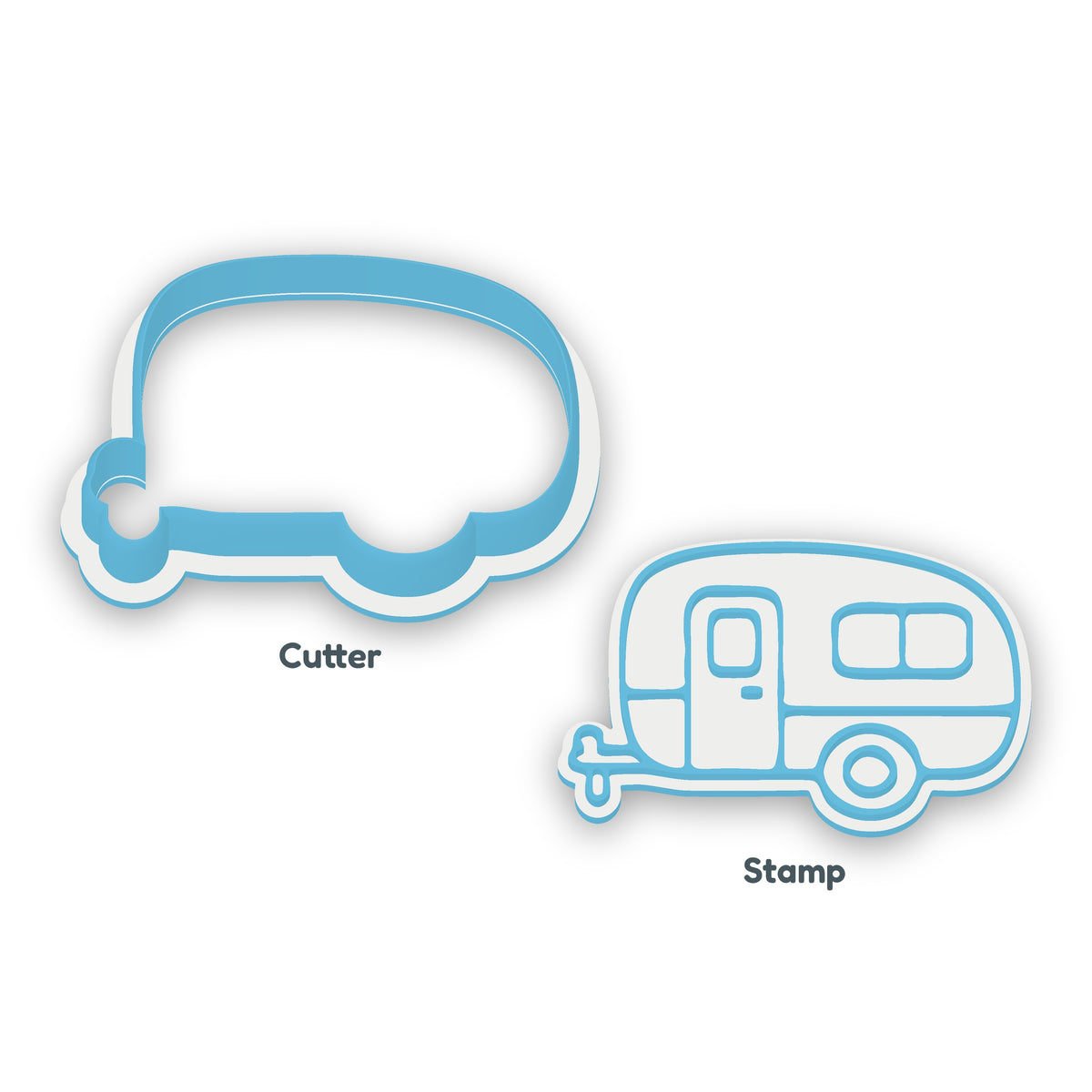 Caravan separate cookie cutter and matching embosser