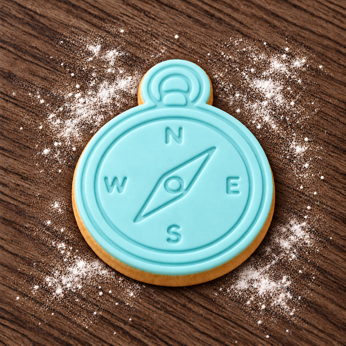 Compass decorated fondant cookie