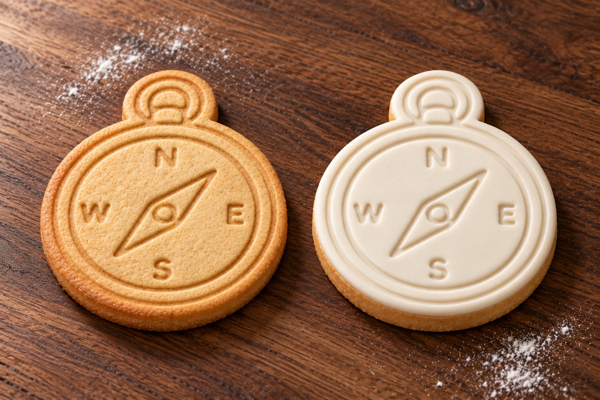 Compass plain and white fondant cookie examples