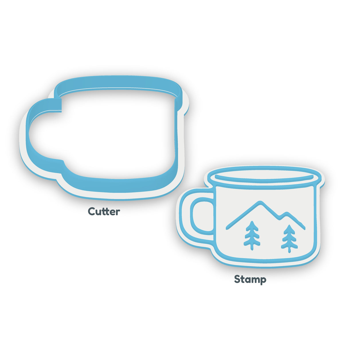 Enamel Mug separate cookie cutter and matching embosser