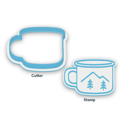 Enamel Mug separate cookie cutter and matching embosser