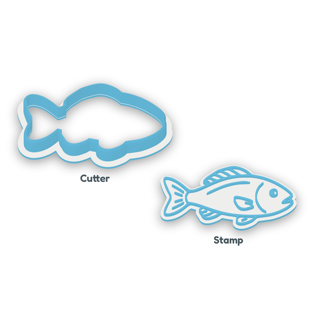 Fish separate cookie cutter and matching embosser