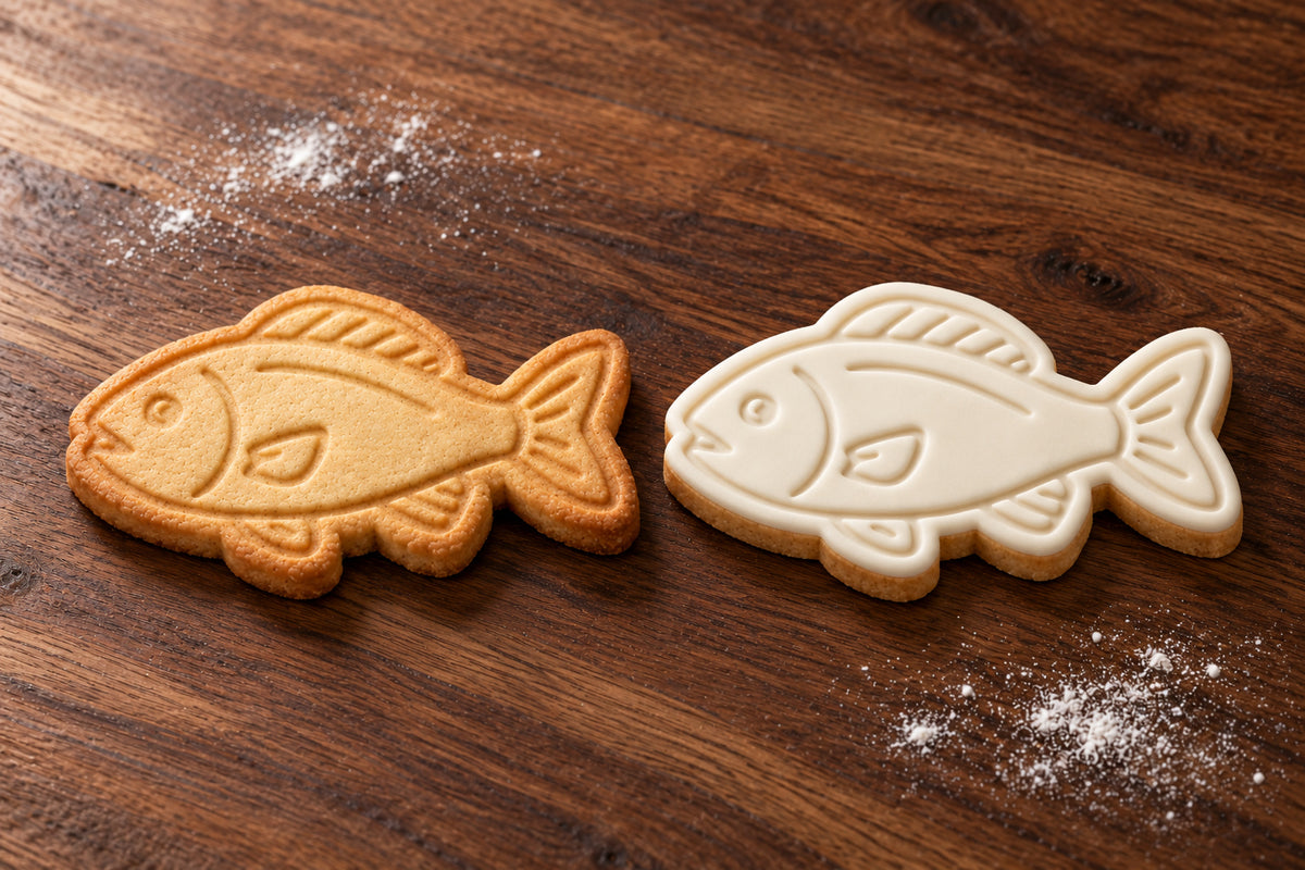 Fish plain and white fondant cookie examples