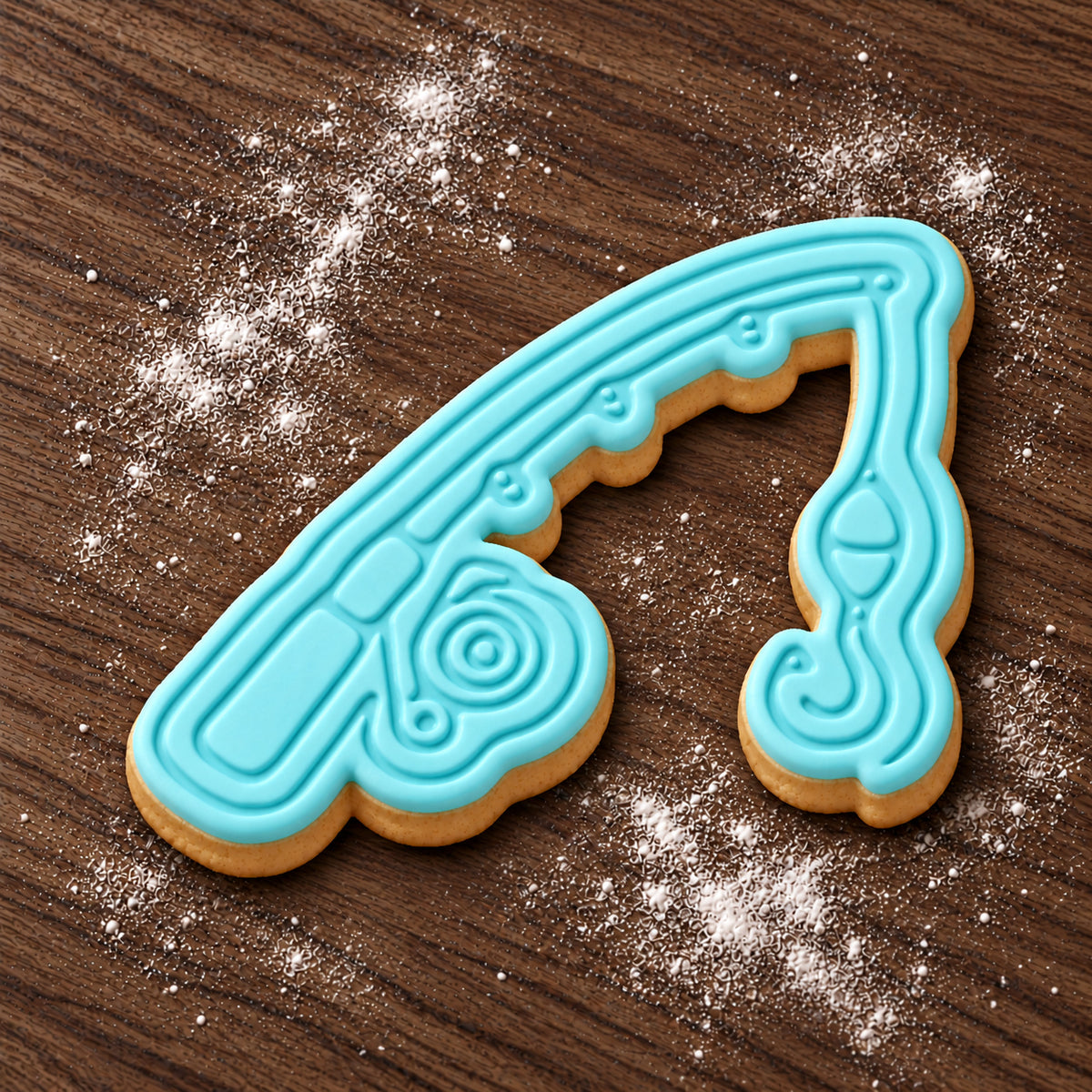 Fishing Rod decorated fondant cookie