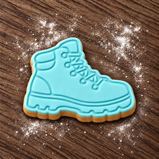 Hiking Boot decorated fondant cookie