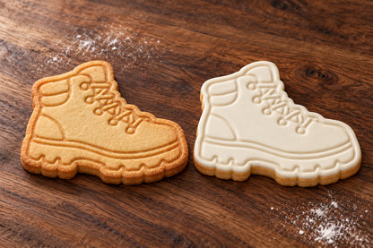 Hiking Boot plain and white fondant cookie examples