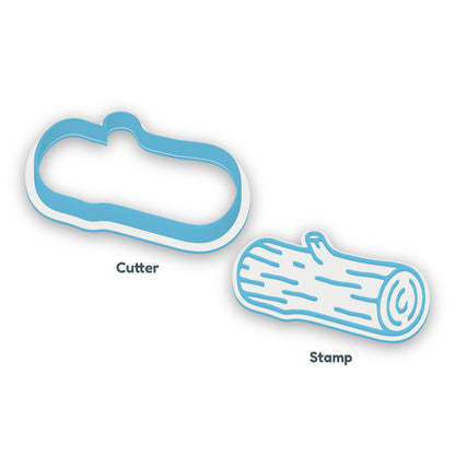 Log separate cookie cutter and matching embosser