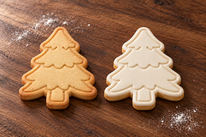 Pine Tree plain and white fondant cookie examples