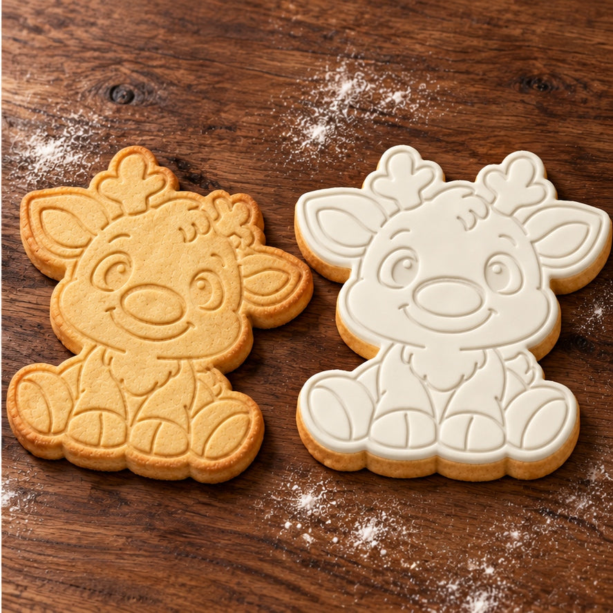 Baby Reindeer plain and white fondant cookie examples