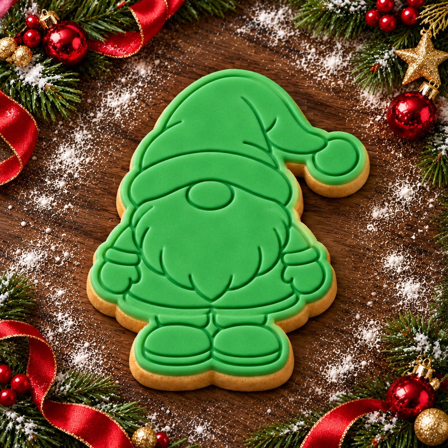 Christmas Gnome decorated fondant cookie