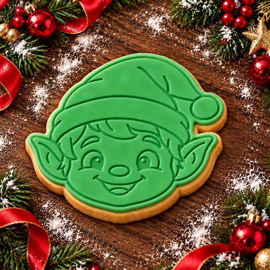 Elf Face decorated fondant cookie