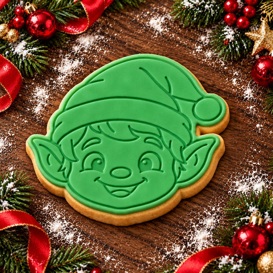 Elf Face decorated fondant cookie