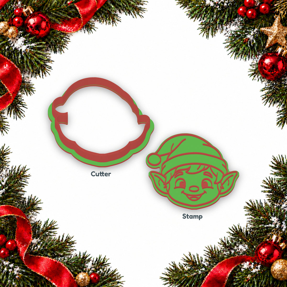 Elf Face separate cookie cutter and matching embosser