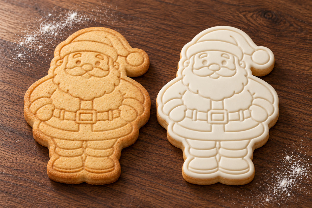 Full Body Santa plain and white fondant cookie examples