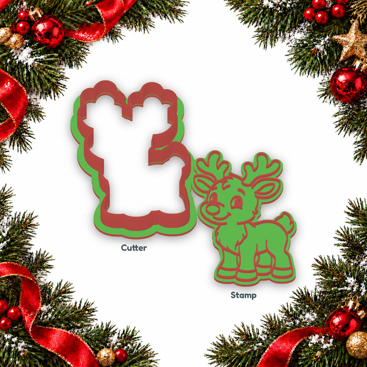 Full Body Reindeer separate cookie cutter and matching embosser