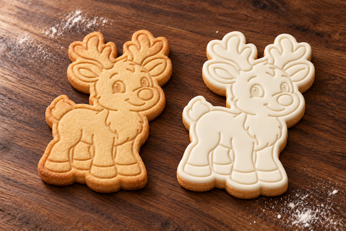 Full Body Reindeer plain and white fondant cookie examples