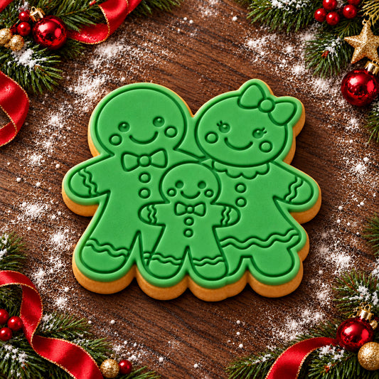 Gingerbread Family decorated fondant cookie