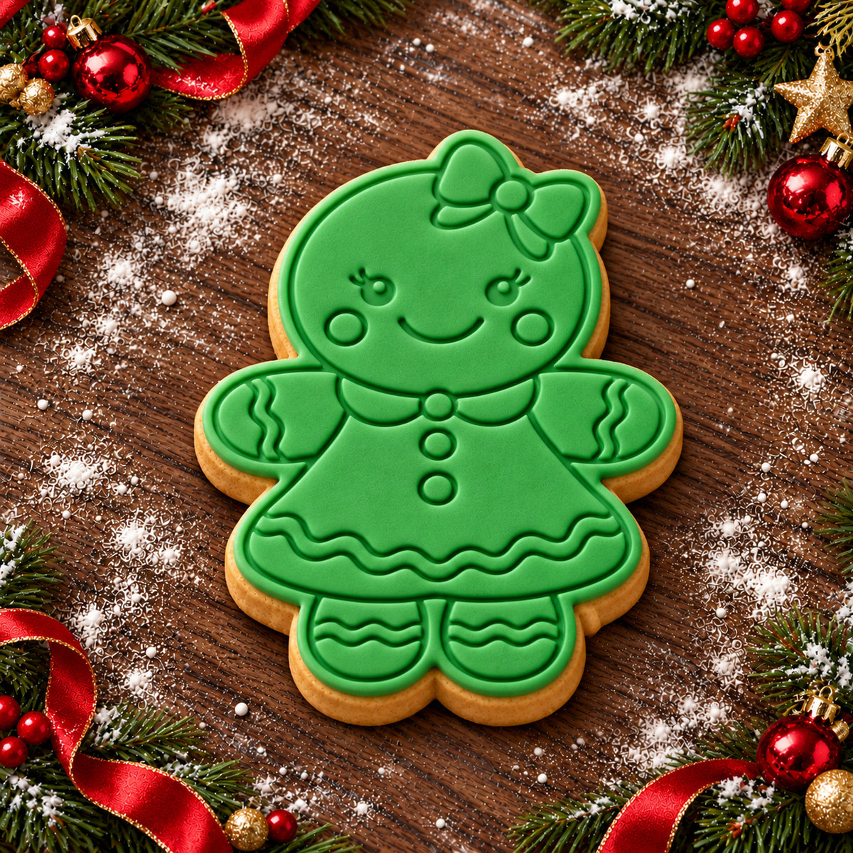 Gingerbread Girl decorated fondant cookie