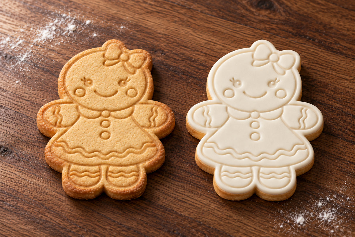 Gingerbread Girl plain and white fondant cookie examples
