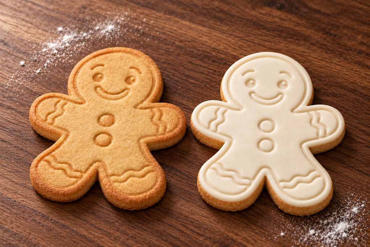 Gingerbread Man plain and white fondant cookie examples