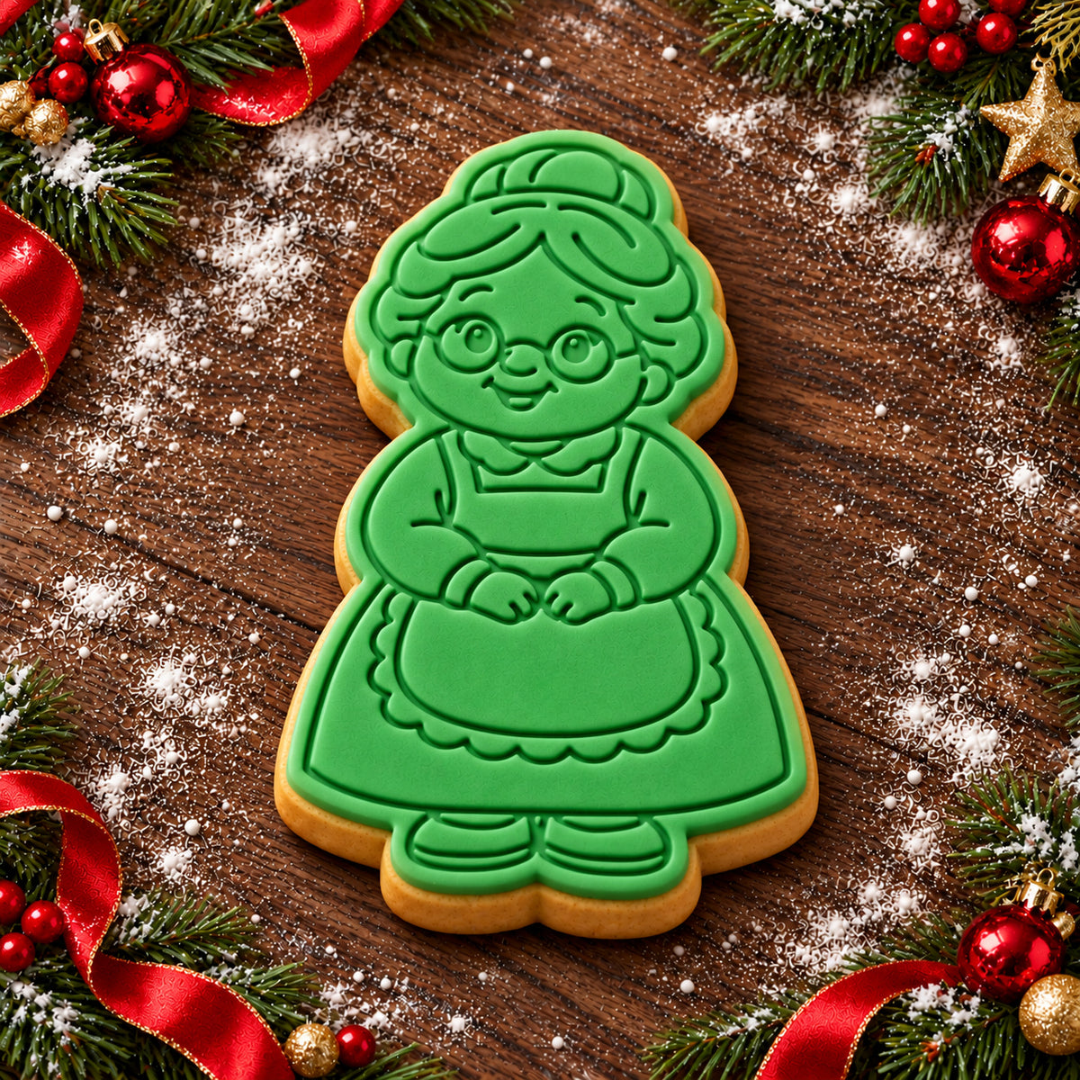 Mrs Claus decorated fondant cookie