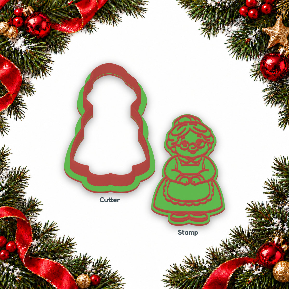 Mrs Claus separate cookie cutter and matching embosser