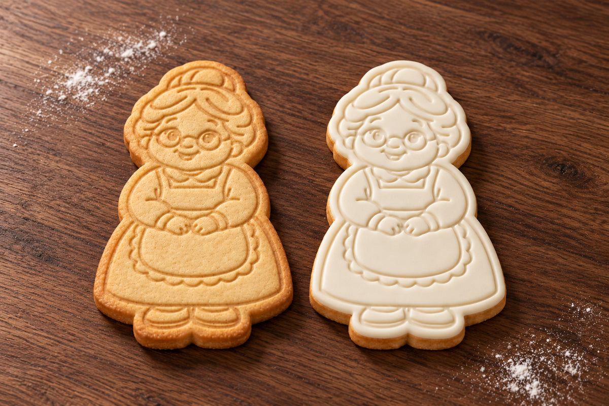 Mrs Claus plain and white fondant cookie examples