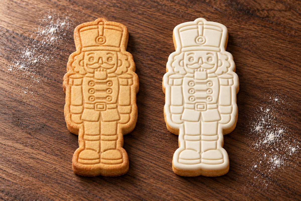 Nutcracker plain and white fondant cookie examples