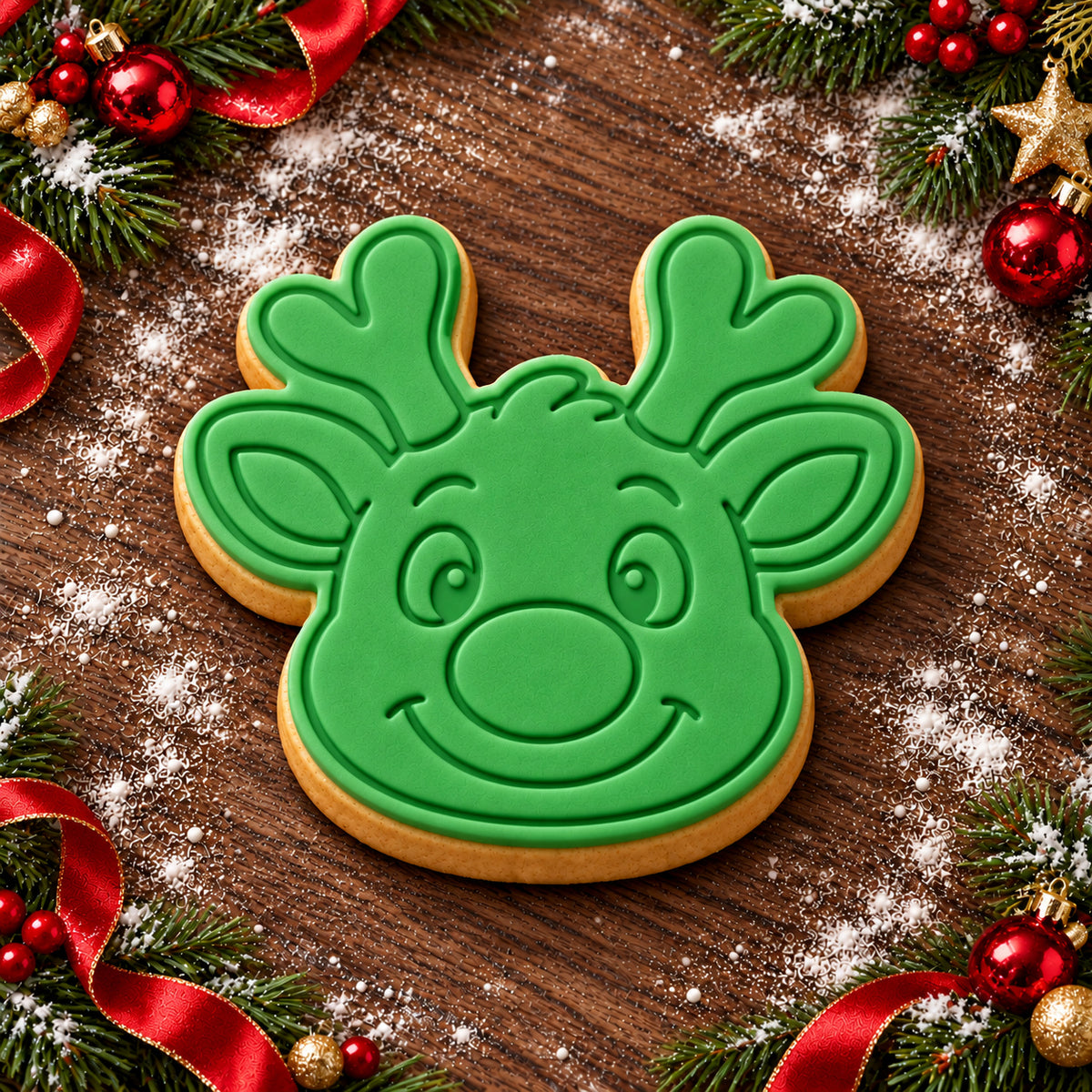 Reindeer Face decorated fondant cookie