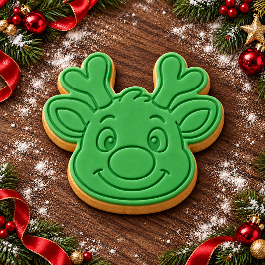 Reindeer Face decorated fondant cookie