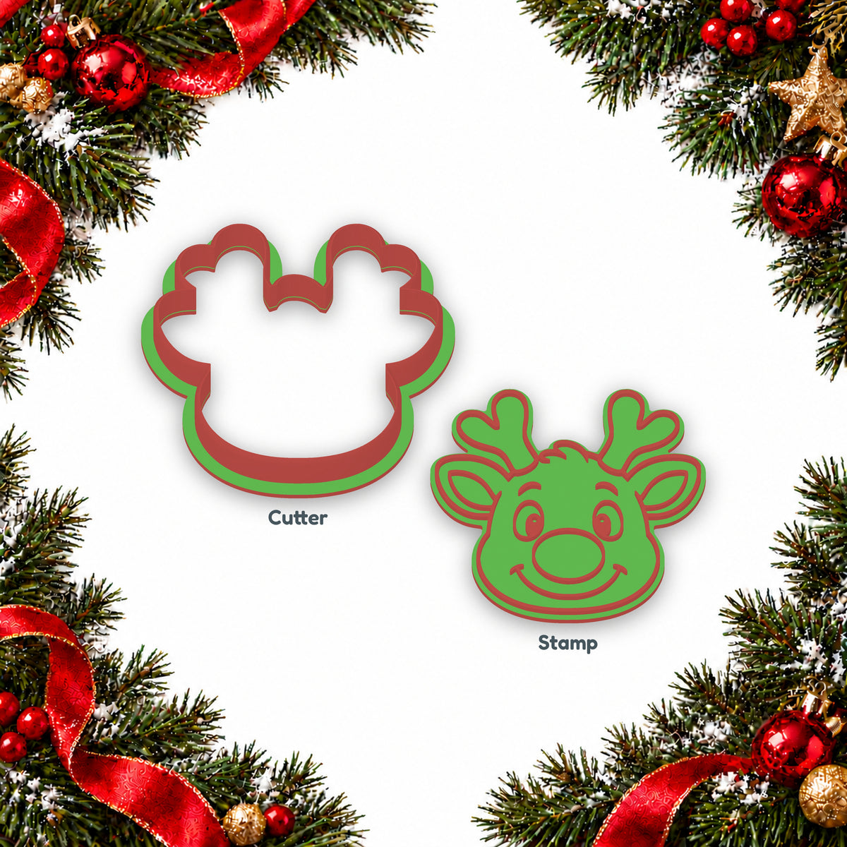 Reindeer Face separate cookie cutter and matching embosser