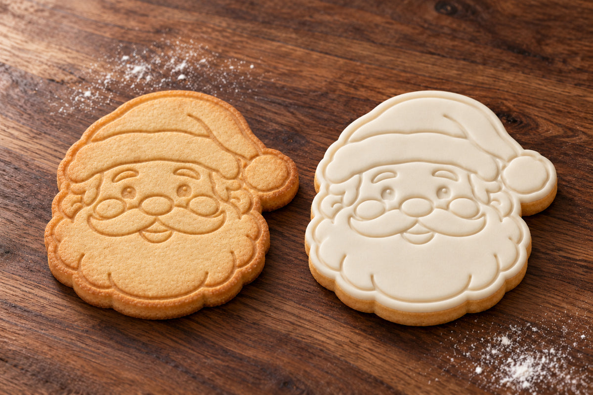 Santa Face plain and white fondant cookie examples