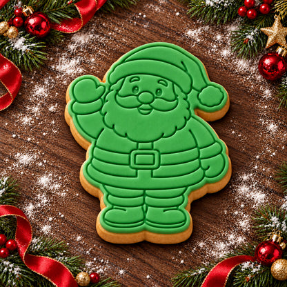 Waving Santa decorated fondant cookie