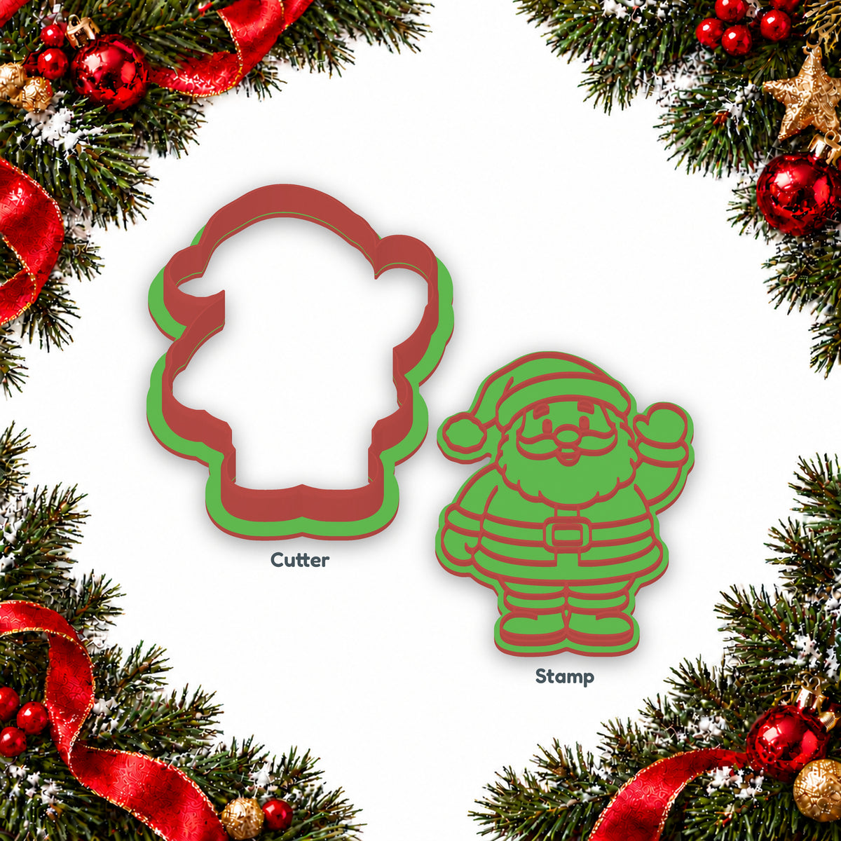 Waving Santa separate cookie cutter and matching embosser