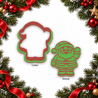 Waving Santa separate cookie cutter and matching embosser