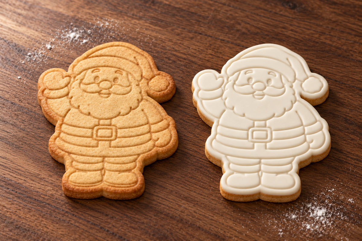Waving Santa plain and white fondant cookie examples