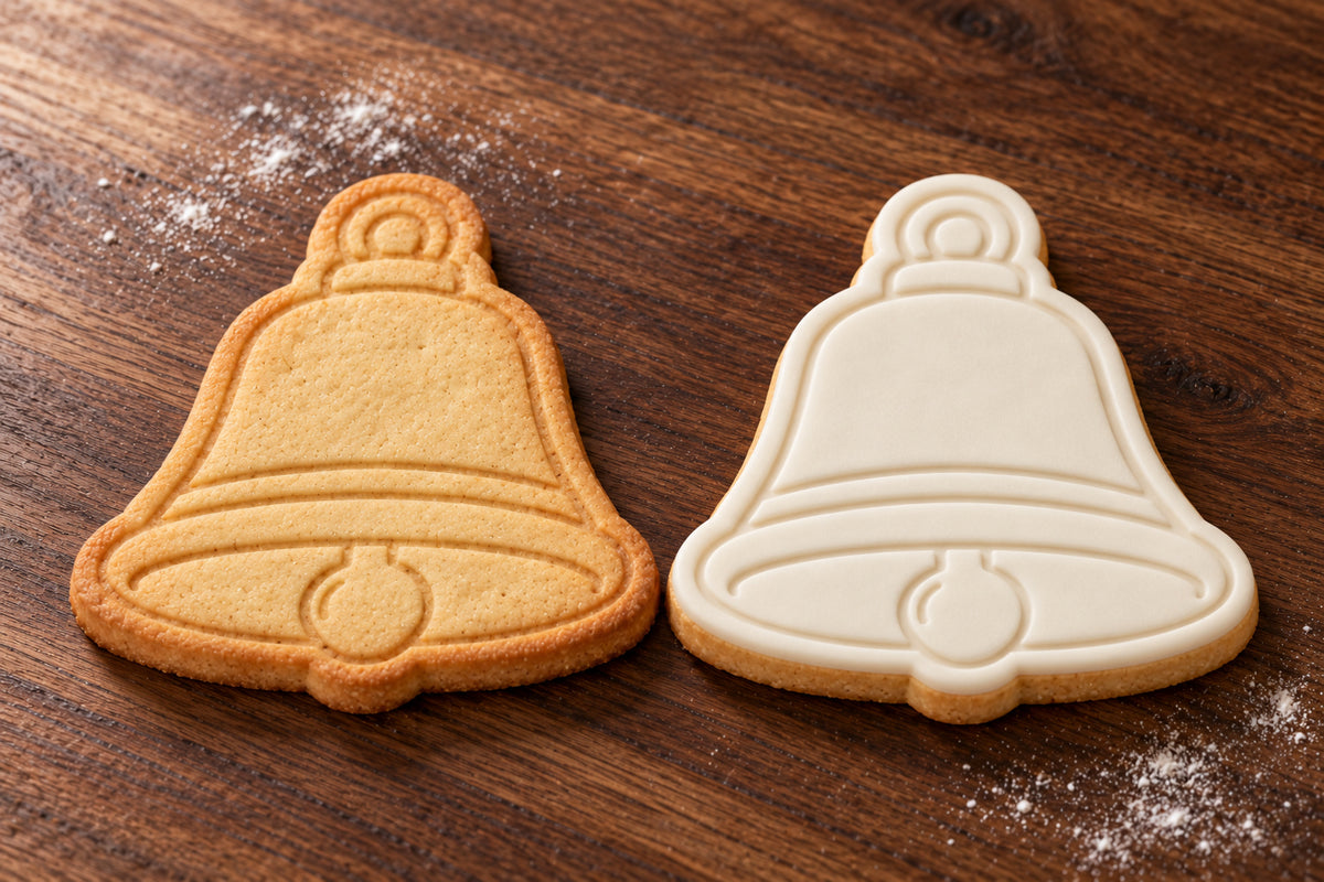 Bell plain and white fondant cookie examples