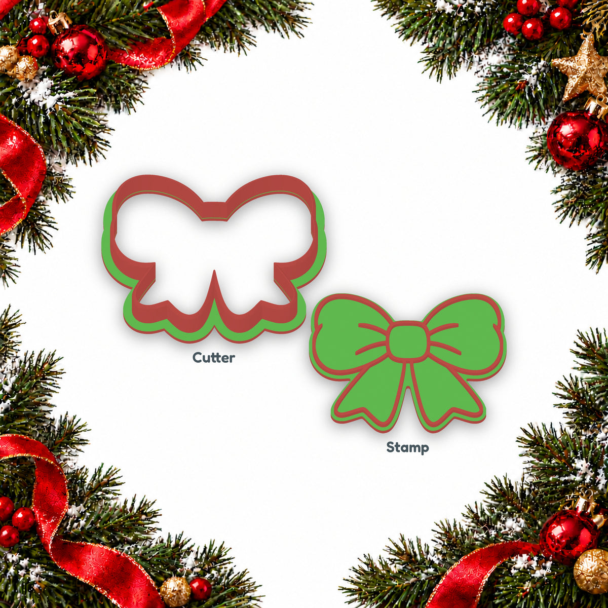 Bow separate cookie cutter and matching embosser