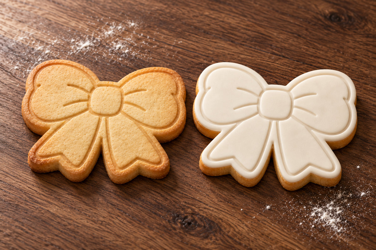Bow plain and white fondant cookie examples