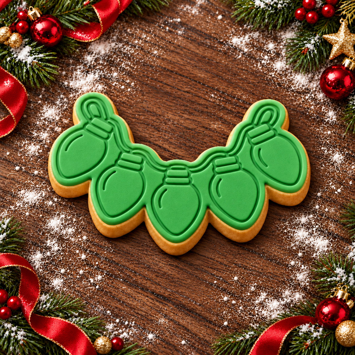 Christmas Lights decorated fondant cookie
