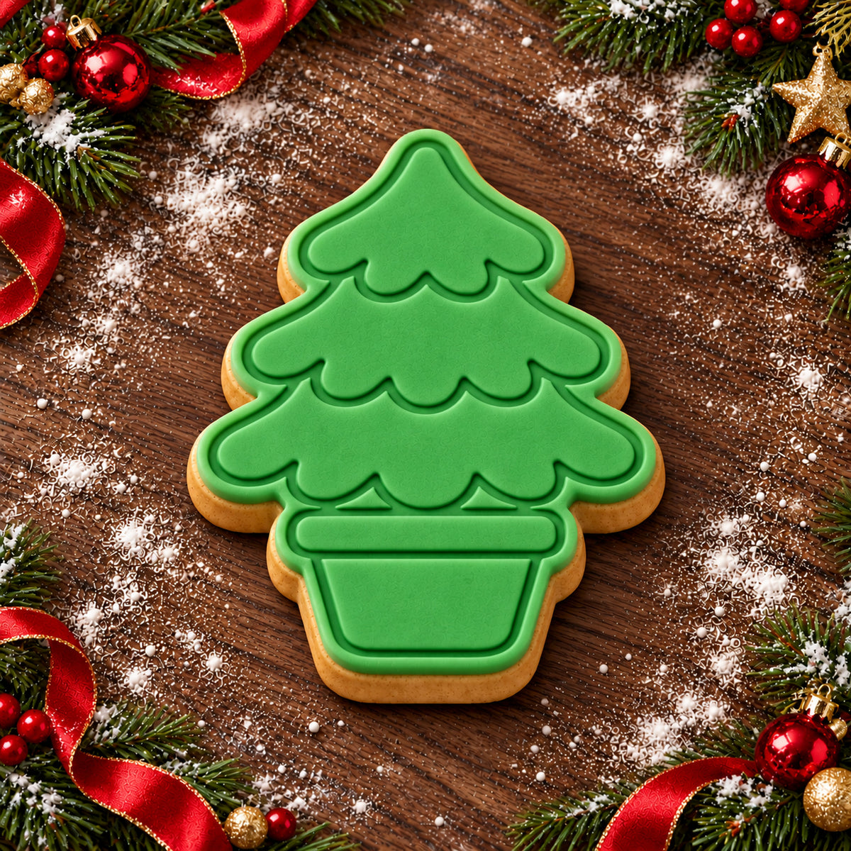 Christmas Tree in Pot decorated fondant cookie